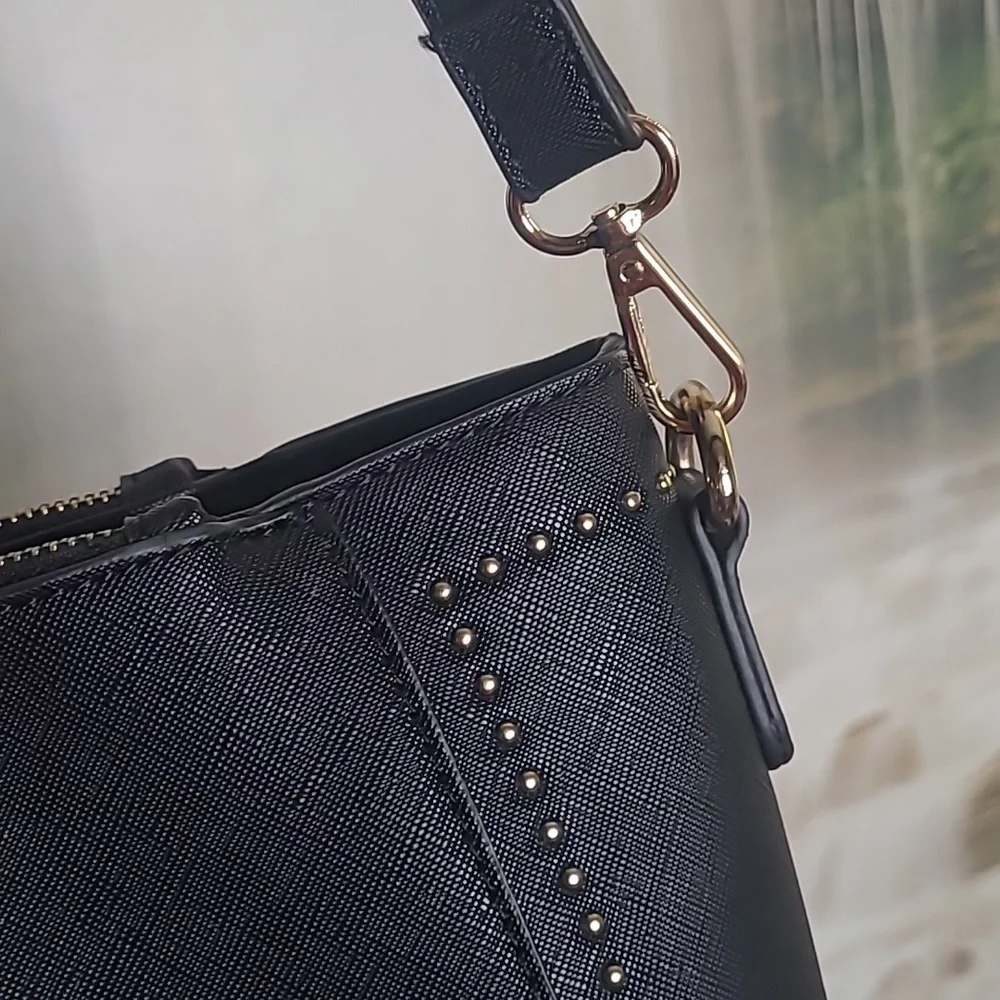 Miztique Womens Elegant Black Handbag Satchel gold accents and accent lock